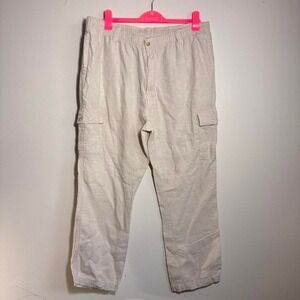 CARIBBEAN 100% Linen Pants Men's Size 42x32 Relaxed Fit Beige Aloha Vacation